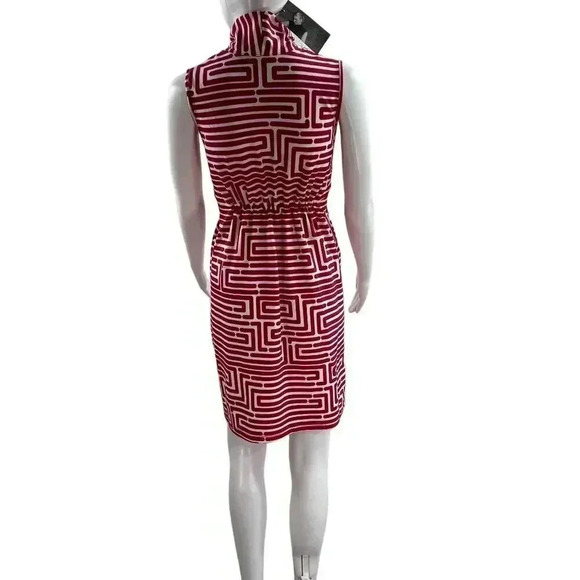 Vfish Designs Geometric Print Dress S High Neck Collar V Neck Minimalistic NWT - Picture 4 of 15